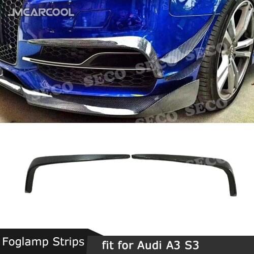 2 PCS/Set Carbon Fiber / FRP Front Foglamp Eyelids Frame Trims Strips for Audi A3 S3 Sedan 2013-2016 Bumper Foglight Decoration