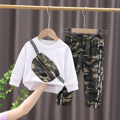 Spring Autumn Children Casual Sport Baby Boys Girls Camouflage T Shirt Pants 2Pcs/Sets Kids Infant Clothing Toddler Tracksuits