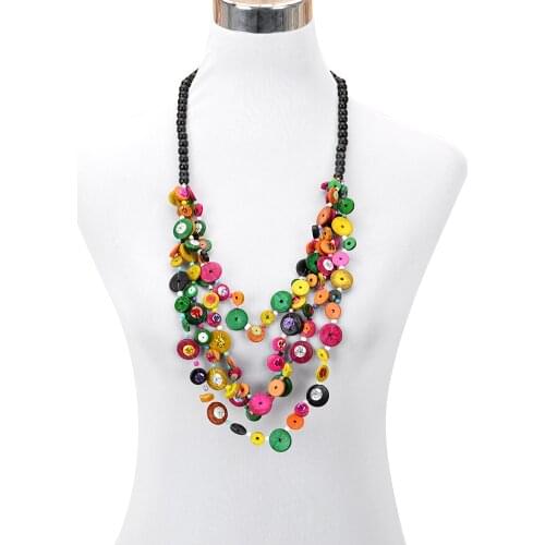 2019 fashion exaggerated long pendant necklace color coconut shell beads woven necklace bohemian new necklace female