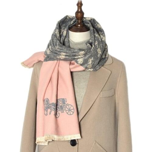 2020Luxury brand Winter Double sided Scarf Women Cashmere Warm Pashmina Foulard Lady Luxury Horse Scarves Thick Soft Shawls Wrap