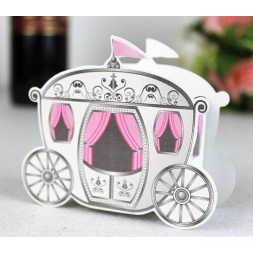25pcs Pink princess carriage candy box Continental favor box wedding candy gift favour bo birthday baby shower