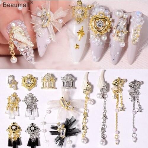 3PCS, 3d Nail Art Elegant Tassels Alloy With Pearls Zircon Crystal Rhinestones For Nail Tips Decorations