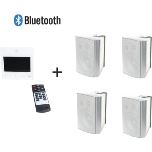 4*15W 8 ohm mini wall mounted audio amplifier with 4 pcs 4 inch wall speakers supporting USB/SD/AUX/Bluetooth/FM