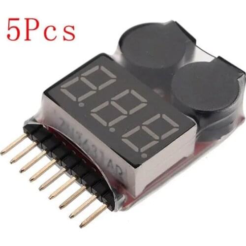 5Pcs 2 in 1 Lipo Battery Low Voltage Tester 1S-8S Buzzer Alarm