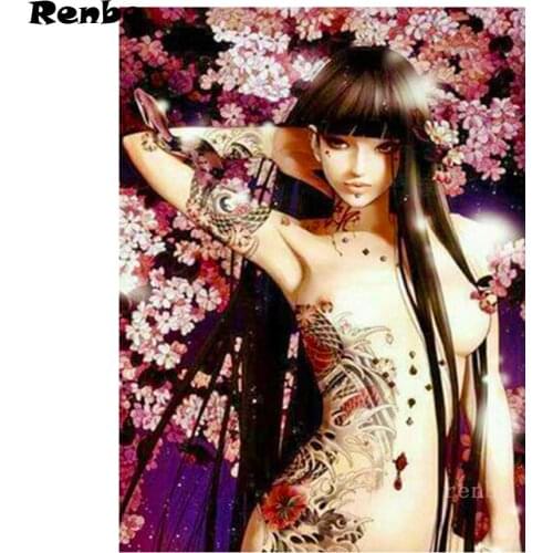 5D Diamond Painting Diamond Mosaic Japanese Woman Geisha Tattoo Flower DIY Full Square Drill Diamond Embroidery Cross Stitch Kit