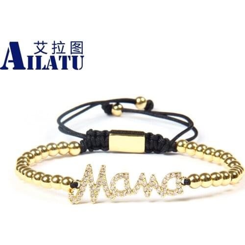 Ailatu Women Jewelry Clear Cz New "Mama" Charm Macrame Bracelet For Mothers Day Gift