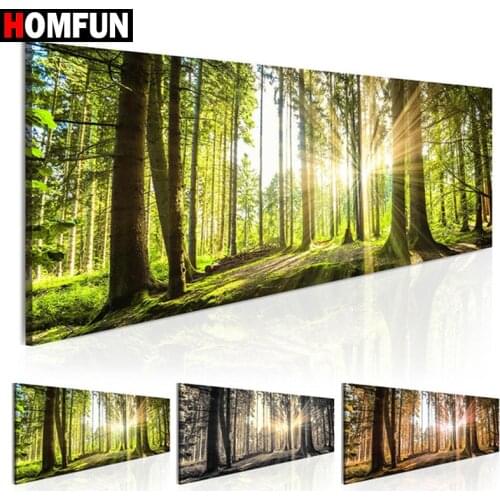 HOMFUN Diamond Painting "Woods sunshine scenery" Cross Stitch Custom Photo Diamond Embroidery Square Round Drill Home Decor