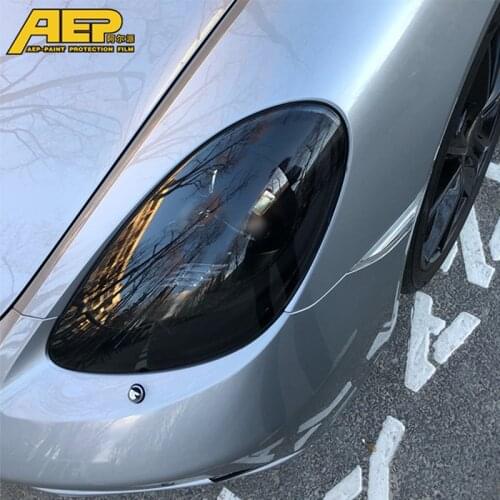 AEP Car Headlight Protective Film Front Transparent Smoked Black TPU Anti-scratch Sticker For Porsche Boxster 2016-2021