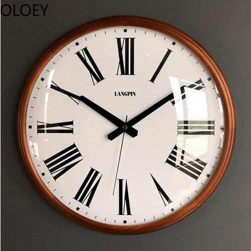 Large Modern Wall Clock Vintage Solid Wood Retro Silent Living Room Home Bedroom Office Simple Wall Clock Watch Modern Design