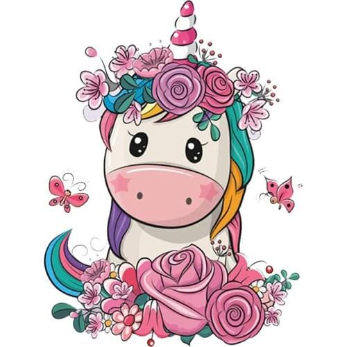 Flower unicorn Thermo Stickers Iron On Transfesr Patches Heat Transfer For Clothes stripes Patches On Clothing Children T-shirt