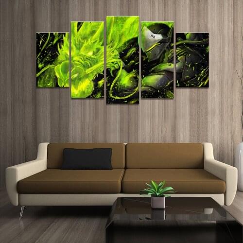 Home Decor Poster HD Pictures Prints Canvas 5 Piece Modular Qinglong Genji Overwatch Game Living Room Decorative Painting Framed