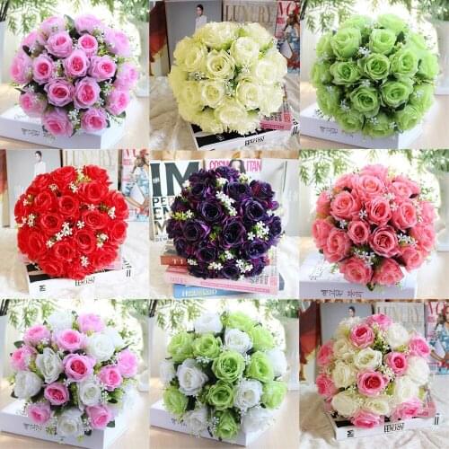 18head Artificial Silk Roses Flowers Bridal Bouquet Rose For Home Wedding Decoration Indoor Fake Flowers Valentines Day Flower