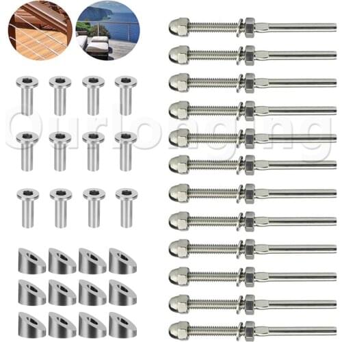 316 Stainless Steel Cable Railing Kits Threaded Tensioners Beveled Washer and Protector Sleeve For Stair Posts Balustrades Rails