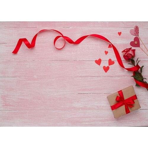 Red Ribbon Gift Flower Photo Backdrop Vinyl Cloth Backgrounds for Lovers Valentines Day Wedding Photocall Photography Props