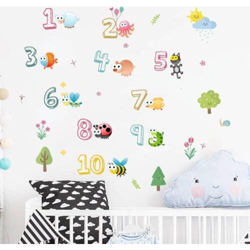 Creative Animal Number Cartoon Wall Sticker Children Room Kindergarten Classroom Layout Early Education Self-adhesive Paper