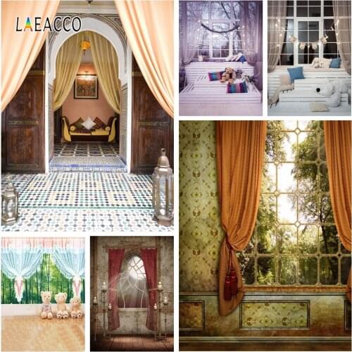 Laeacco Vintage House Curtain Window Scenery Baby Portrait Photocall Photography Backgrounds Photographic Backdrops Photo Studio