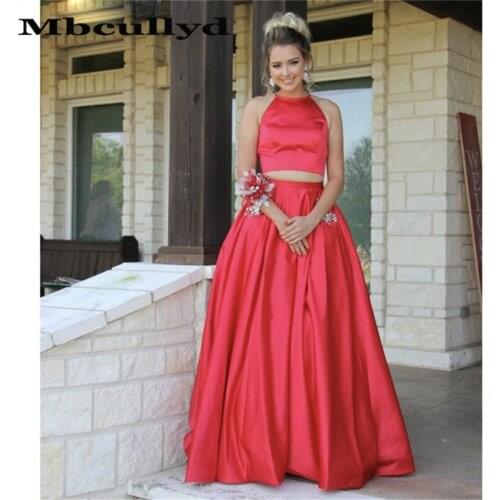 Mbcullyd Two-piece Red Satin Prom Dresses With Crystal Long vestidos de fiesta Evening Dress Floor Lenght Homecoming Party Gowns