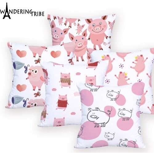 Cute Pink Pig Pillow Cove Decoration Living Room Custom Relax Throw Pillows Animal Cushions Decoration Bed Hand Painted