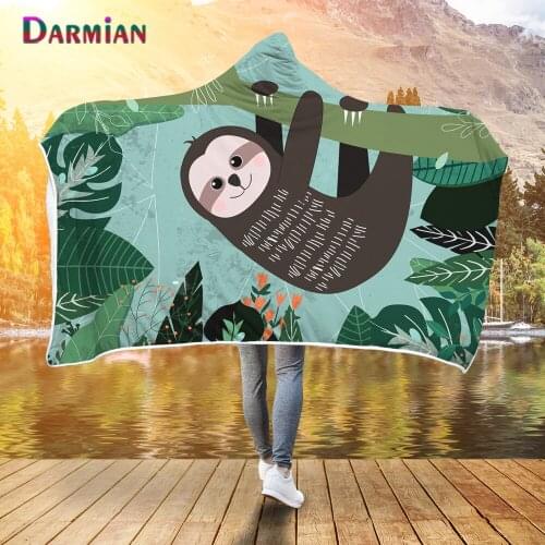 DARMIAN Cute Cartoon Sloth Pattern Fluffy Sofa Bedroom Hooded Throw Blanket for Adult Kids Warm Fleece Wearable Blankets manta