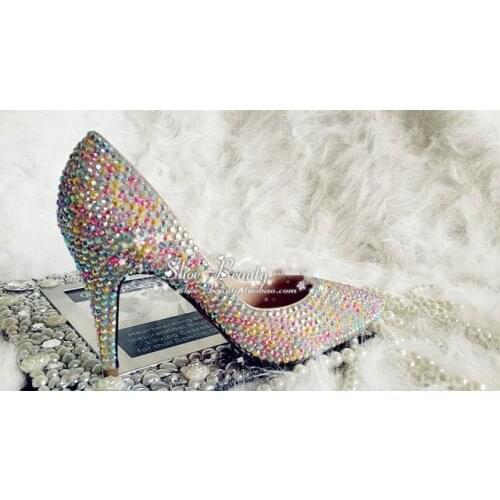 Fashion Lovely High Heel Elegant Wedding Shoes Party Prom Shoes colorful diamond women shoes lady crystal platform women pumps