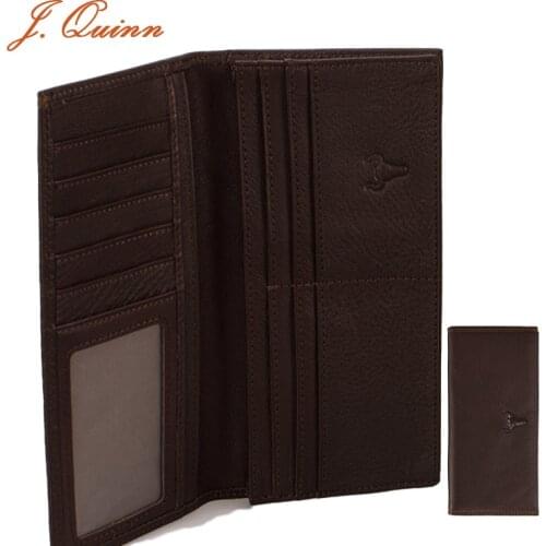 J.Quinn Men Genuine Leather Wallets Long Thin Credit Card Zipper Soft Black Mens Wallet Leather Luxury Brand Coin Pocket Zipper