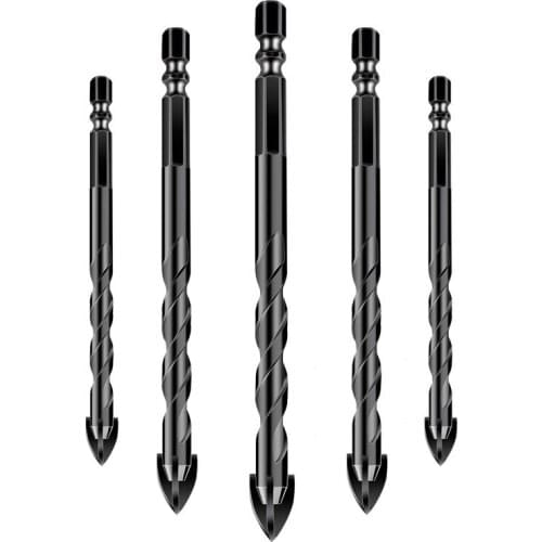 5/10pcs/set of alloy drill bit set cemented carbide cross pointed ceramic tile drill bit hexagon handle power tool accessories