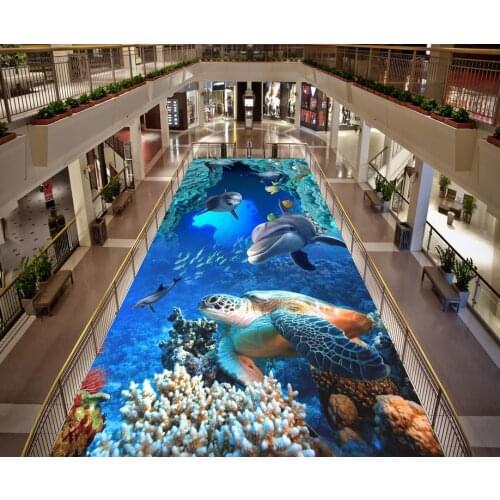 Custom 3D Painting Floor Wallpaper PVC Adhesive Dolphin Coral Underwater World Tropical Bio 3D Flooring Modern Custom Floor Mura