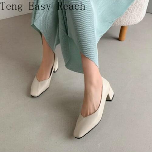 2021 Spring New Plain Ladies Shoes Wedding Office Dress Pumps Loafers Slip-On Chunky High Med Sexy Heels Women