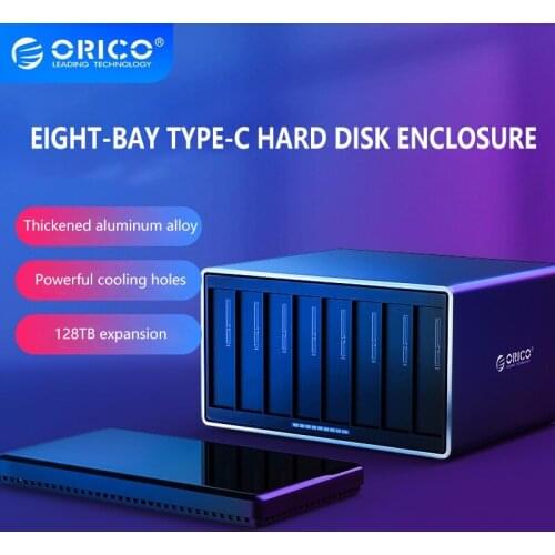 ORICO NS800C3 3.5'' 8 Bay Type-C HDD Enclosure SATA To USB 3.1 HDD Docking Station Support 128TB 5Gbps UASP HDD Case