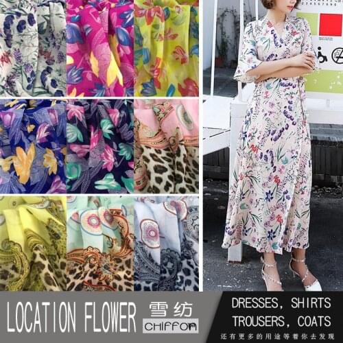 100cm*150cm Orientation Chiffon Summer Skirt Fabric Silk Scarf Print Big Flower Color Chiffon Fabric
