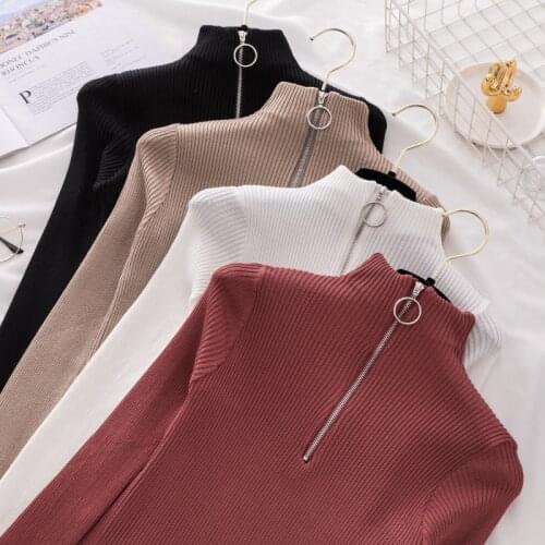 Casual Zipper Sweater Women Turtleneck Solid spring autumn female Knitted sweater Pullovers long Sleeve Soft Jumper top PZ767