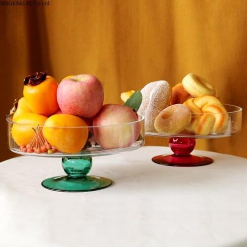 Transparent Glass Fruit Tray Large Home Living Room Coffee Table Simple Round Tall Cake Tray Home Decoration Ornament Tray