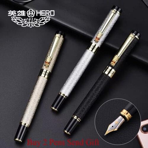 Factory Direct Hero Brand Metal Ink Fountain Pen High Quality Business Men Dragon Crystal Signature Pen Buy 2 Pens Send Gift