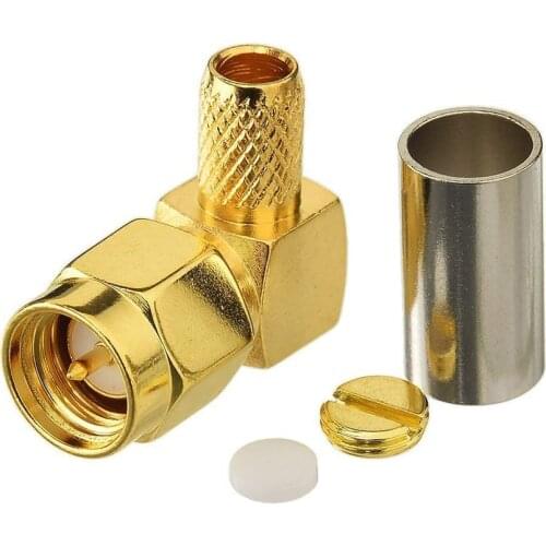 SMA Male Plug Right Angle Connector Crimp RG58 RG400 RG142 LMR195 Gold plated for Wifi Antenna SMA Antenna 4G LTE Router