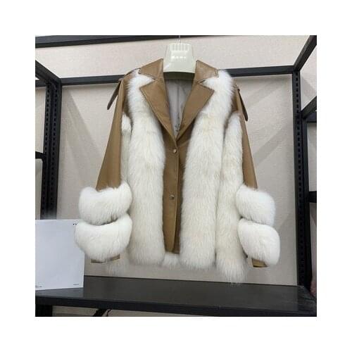 New real fox fur fur coat ladies long motorcycle young fashion sheepskin slim fox fur fur coat Women 2021 Winter New