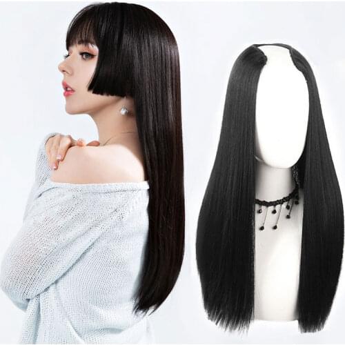 Synthetic Long Black Wavy Culry hair extensions for Women 24" Natural Female Brown Wigs Heat Resistant Fake Hair extension