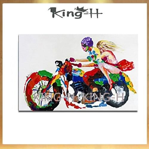 -Modern paintings handmade continue motorcycle on the canvas to couples oil painting decorative wall of sitting room and poster