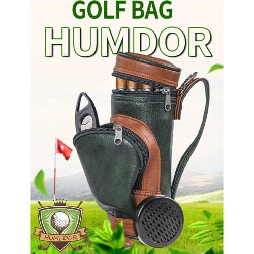 Golf Cigar Bag Portable PU Cigar Case Holder With Cigar Cutter and Humidifier Fit 8 Cigars Accessories Gift for Outdoor Sport