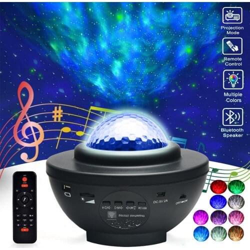 LED Star Projector Night Light Ocean Wave Starry Bedside Lamp Projector Light Bluetooth Speaker For Baby Kids Bedroom Decoration