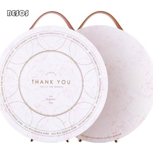 High Grade Large Light Pink Round Portable Bronzing Gift Box Party Wedding Cake Candy Flower Jewelry Package Decorative Gift Box