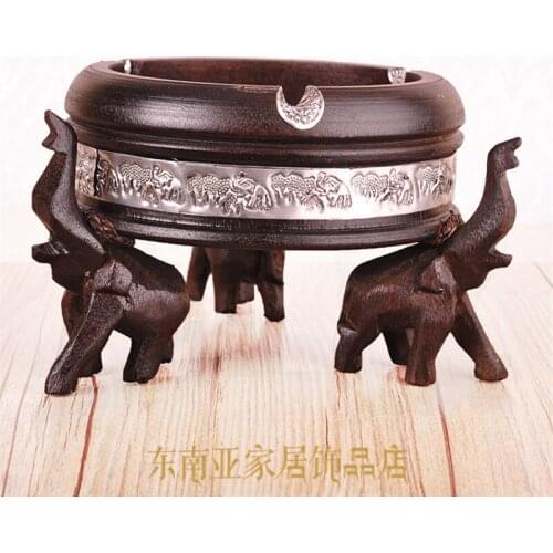 NEWYEARNEW Wooden Ashtray for Car Art Furnishing Article Retro Thai Style Luck Elephant Home Decoration Husband Business Gift