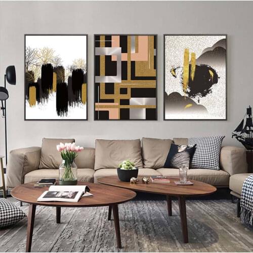 Yumeart Abstract Geometric Tree Graffiti Picture Wall Art Canvas Painting Gold Nordic Posters Prints Pictures Living Room Decor