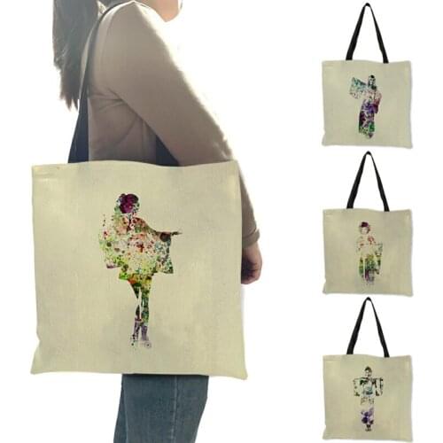 Watercolor Painting Womens Shoulder Bag Japanese Style Kimono Women Samurai Geisha Printed Tote Handbags Large Capacity B13121