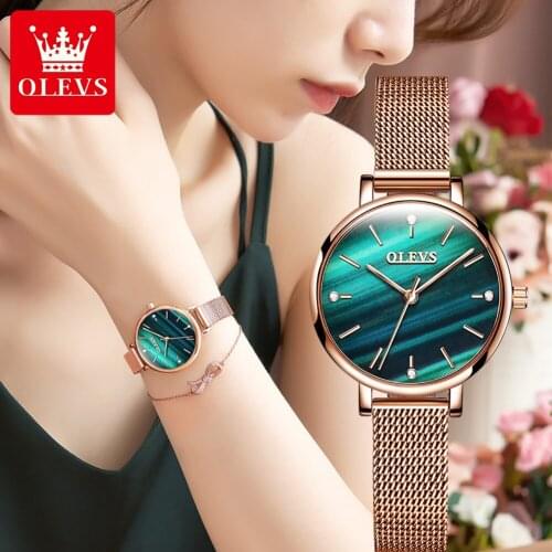 OLEVS Watch Women Dress Stainless Steel Band Analog Quartz Wristwatch Fashion Luxury Ladies Golden Rose Gold Watch Clock