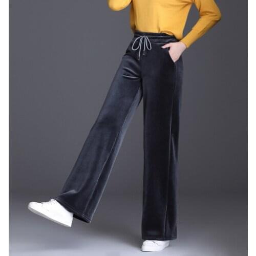 Trouser For Women High Waist Causal Loose Wide Leg Pants Female 2020 Winter Warm Thick Double Velvet Korean Fashion Elegant Tide