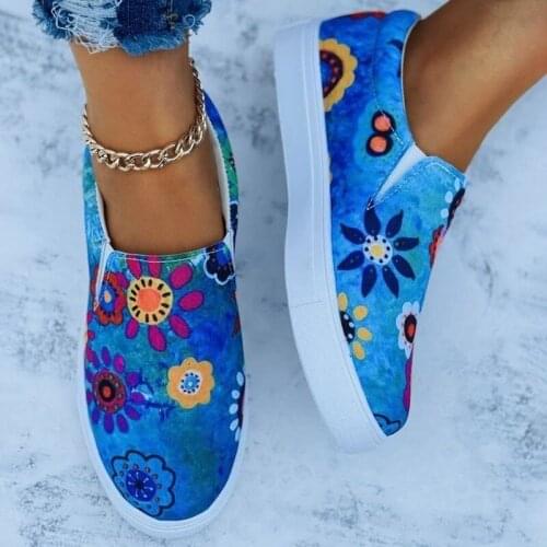 New Womens Shoes 2021 Summer European and American Style Trendy Fashion Printing Flat Casual Single Shoes Womens Sneakers