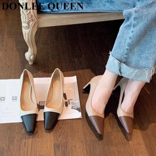 Women Fashion Square Toe Pumps High Heels Shoes Women Spring Autumn Mix Color Shoes For Party Dress Shoes Comfortable Chaussure