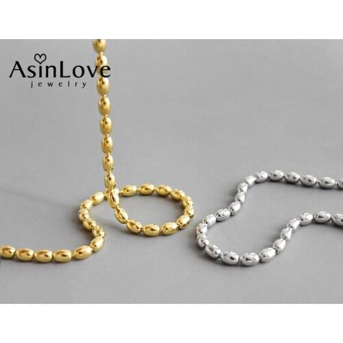 AsinLove 18K Gold Elliptical Beads Necklace Fashion Ins Korean Style Real 925 Sterling Silver Necklaces for Women Fine Jewelry
