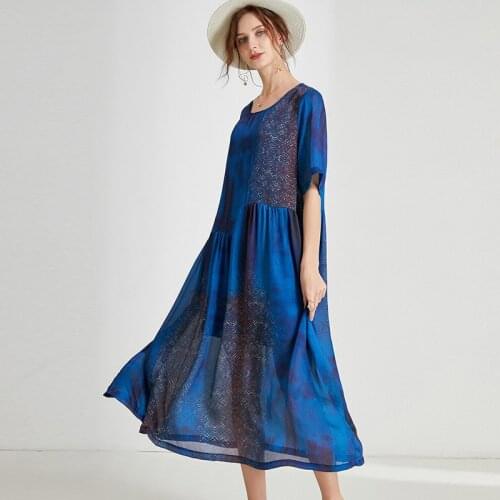 Summer plus size womens Midi dresses loose fashion Elegant two-piece dress O neck print short sleeve high waist oversize dress