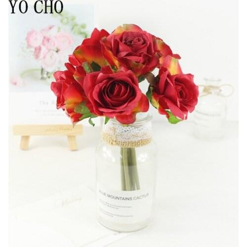 1 Bundle 6 Heads Roses Artificial Flowers Bridesmaid Bridal Bouquet Artificial Roses Silk Flower Girl Bouquet Wedding Home Decor